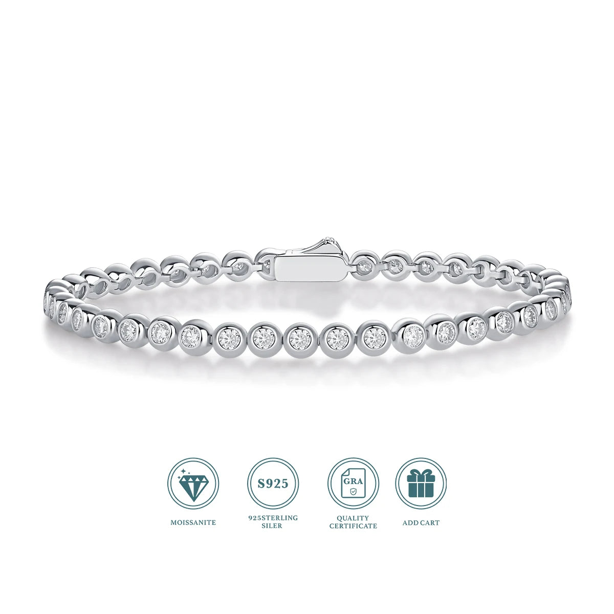 JIUZUAN Moissanite Tennis Bracelet 925 Sterling Silver 18K Gold Plated Classic Round Bezel Set Design Gift for Anniversary