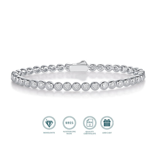JIUZUAN Moissanite Tennis Bracelet 925 Sterling Silver 18K Gold Plated Classic Round Bezel Set Design Gift for Anniversary