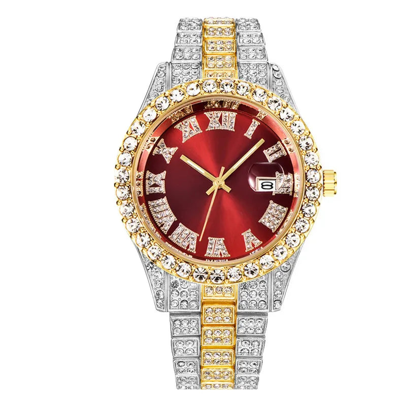 New 2025 Watch For Men Luxury Iced Out Diamond Quartz Men's Watches Calendar Hip Hop Male Clock Relogios Masculino Drop Shipping