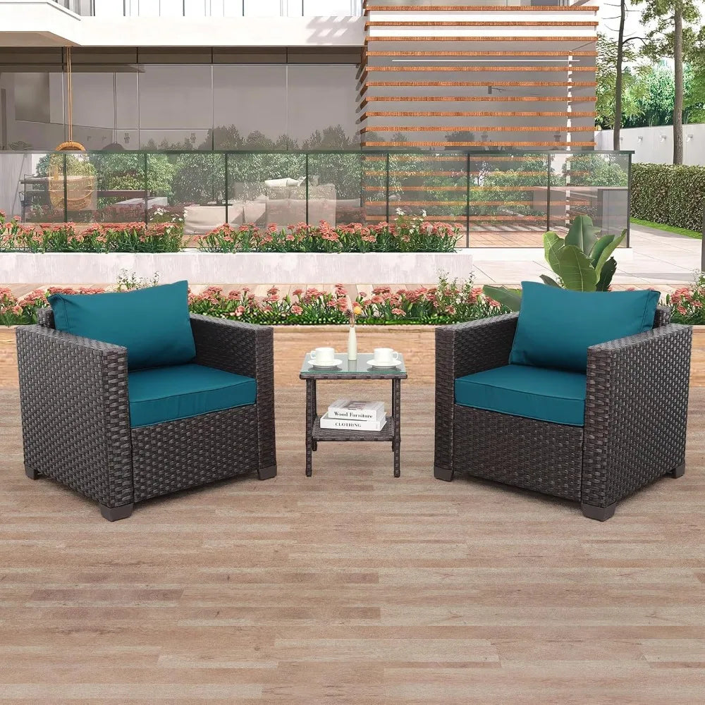 Patio Furniture 3 Piece Patio Set Patio Conversation Sets Outdoor Chairs and Glass Side Table Balcony Furniture with Non-Slip