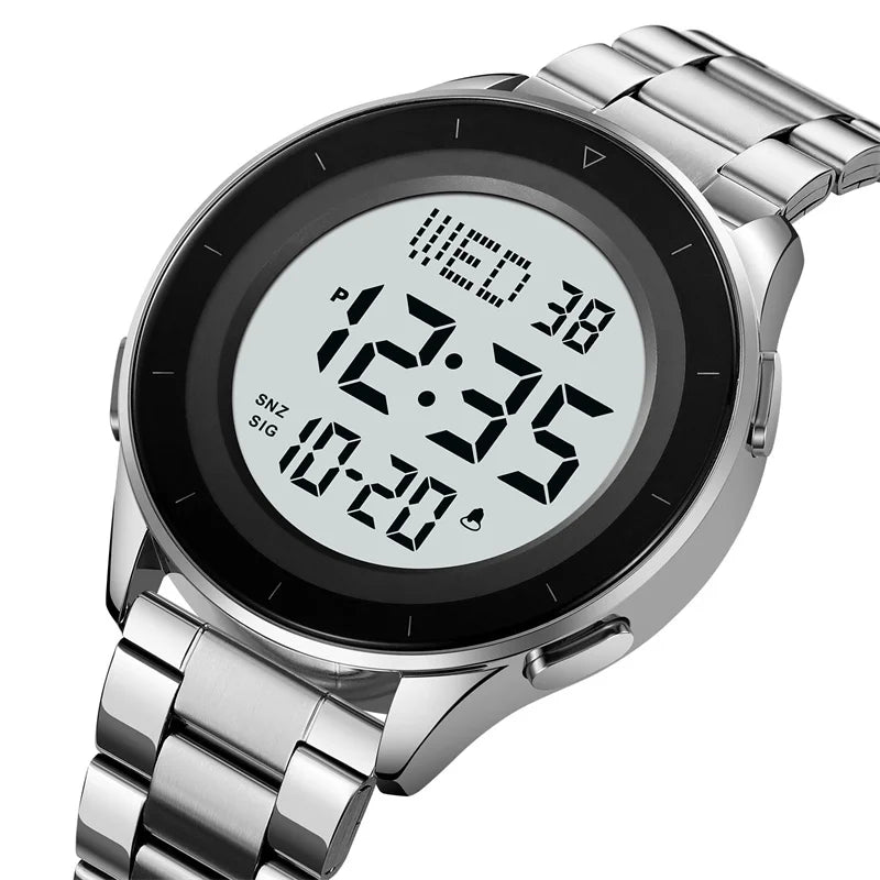 Skmei Dual Time Zone LED Digital Wristwatch Luxury Steeel Band 3Bar Waterproof Alarm Clock Mens Military Sports Bracelet Watches