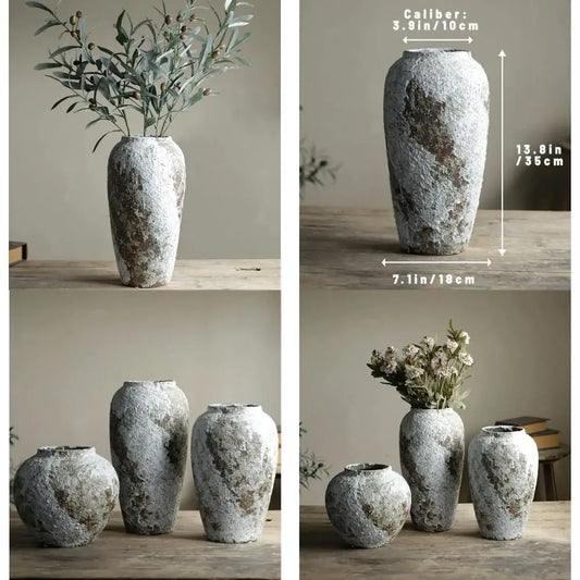 Large Rustic Ceramic Vase, Tall Vintage Floor Vase for Farmhouse Living Room Decor, Kitchen Table Centerpieces, Entryway Decorat