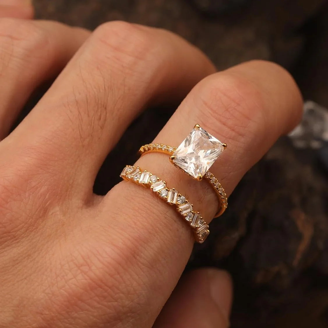 S925 Sterling Silver 3CT Moissanite Ring Set Fine Jewelry 18K Gold Plated Suitable for Anniversary and Wedding Jewelry Gifts