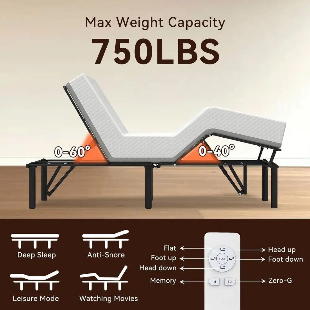 Wireless Remote Queen Electric Bed Frame, Zero Gravity Adjustable Base, Easy Assembly, Head and Foot Tilt (Basic, Queen)