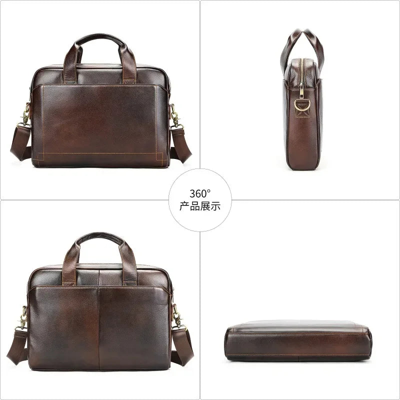 Men's Top Layer Cowhide Briefcase Leather Laptop Handbag Diagonal Cross Office Bag Сумка Мужская Деловая bolsos para hombre