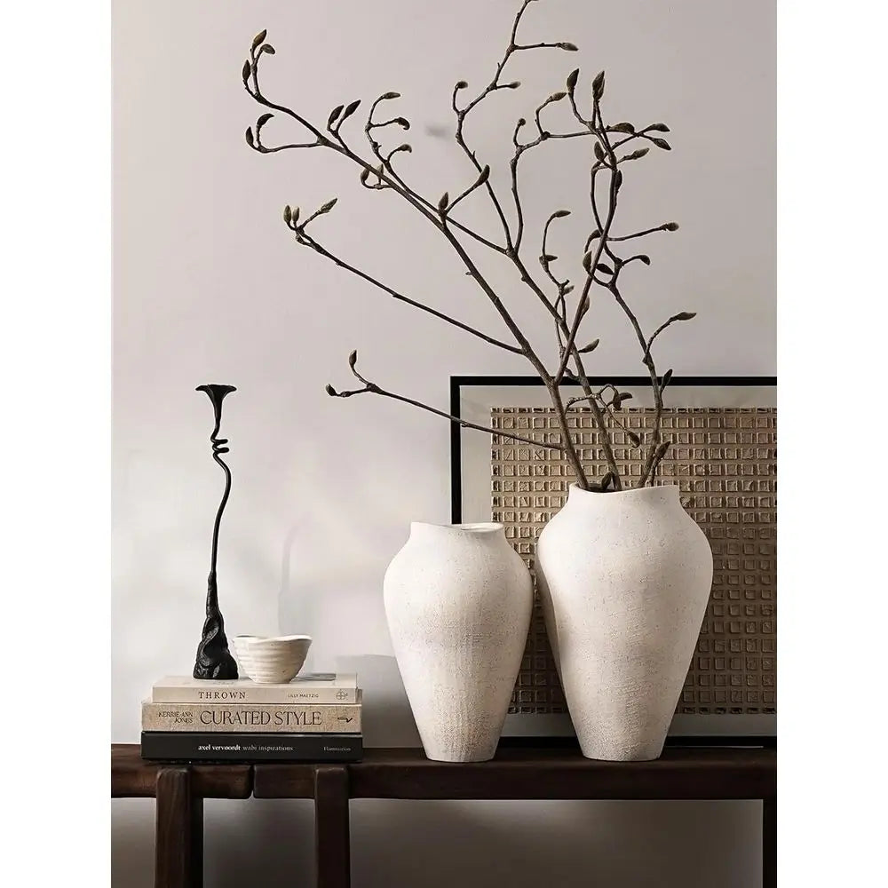 Large 13.6 Inch White Ceramic Floor Vase for Centerpieces, Living Room Decor, Farmhouse Style, Rustic Minimalist, Suitable for E