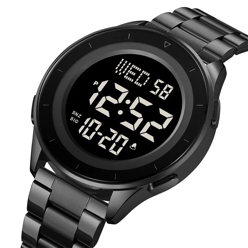 Skmei Dual Time Zone LED Digital Wristwatch Luxury Steeel Band 3Bar Waterproof Alarm Clock Mens Military Sports Bracelet Watches