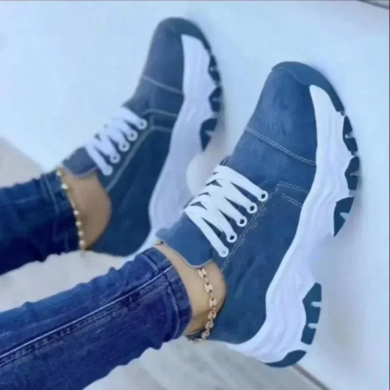 2024 New Women Sneakers Fashion Platform Lace Up Casual Sports Shoes Comfortable Running Ladies Vulcanized Shoes Female Footwear