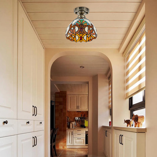 Ceiling Light E26 Baroque Stained Glass Semi Flush Mount Retro Style Lighting Lamp 3000-5000K