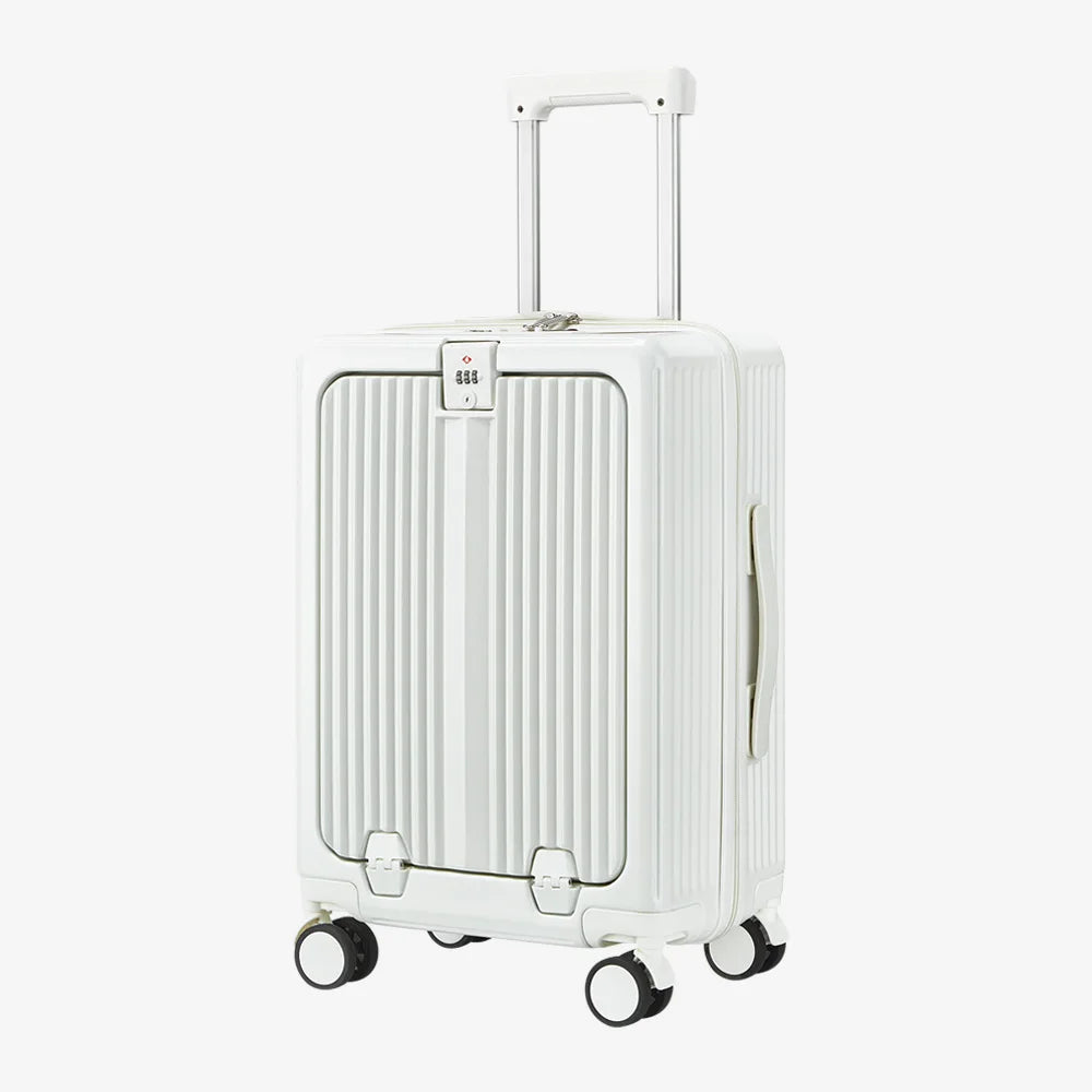 Front Opening Suitcase Aluminum Alloy Widen Trolley Rolling Luggage with Cup Holder TSA Lock Spinner Wheels Carry-on Case Bag