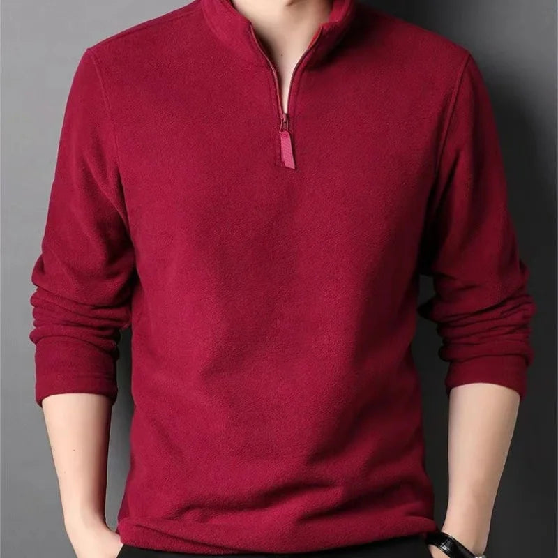 Autumn Winter New Warm Polo Shirts Men's Lamb Wool Sweatshirt Standing Neck Half Zip Long Sleeve Fashion Versatile Men Tees Tops