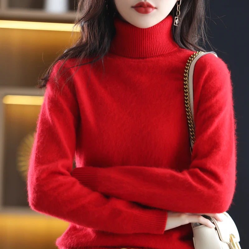 New Women's Clothing For Autumn/Winter 2024 100% Mink Plush Turtleneck Pullover Sweater Ladies Cashmere Sweater Dbr-018
