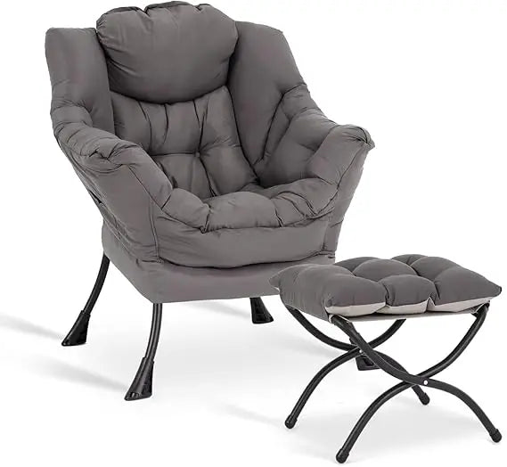 lazy chair with ottoman, modern accent leisure upholstered lazy sofa armchair, contemporary lounge reading chair with armrests