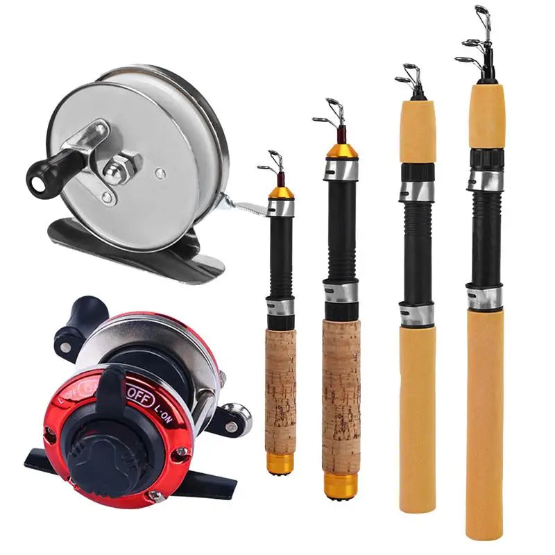 Telescopic Ice Fishing Rod With Reel Mini Fishing Rod 60 80 100CM Carbon River Shrimp Carp Fishing Pole For Winter Fishing Gears