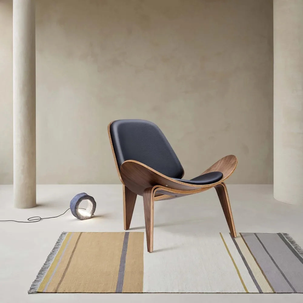 Mid Century Modern Shell Lounge Chair, PU Leather, Tripod Plywood Classic Design Solid Wood Accent Chairs for Living Room