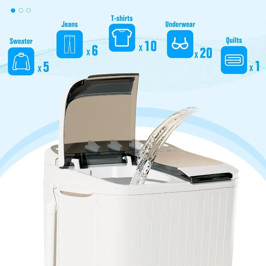Portable Washing Machine 17.6 Lbs Compact Mini Washer and Dryer Combo with Twin Tub Design Spin Cycle and Soaking Function Idea