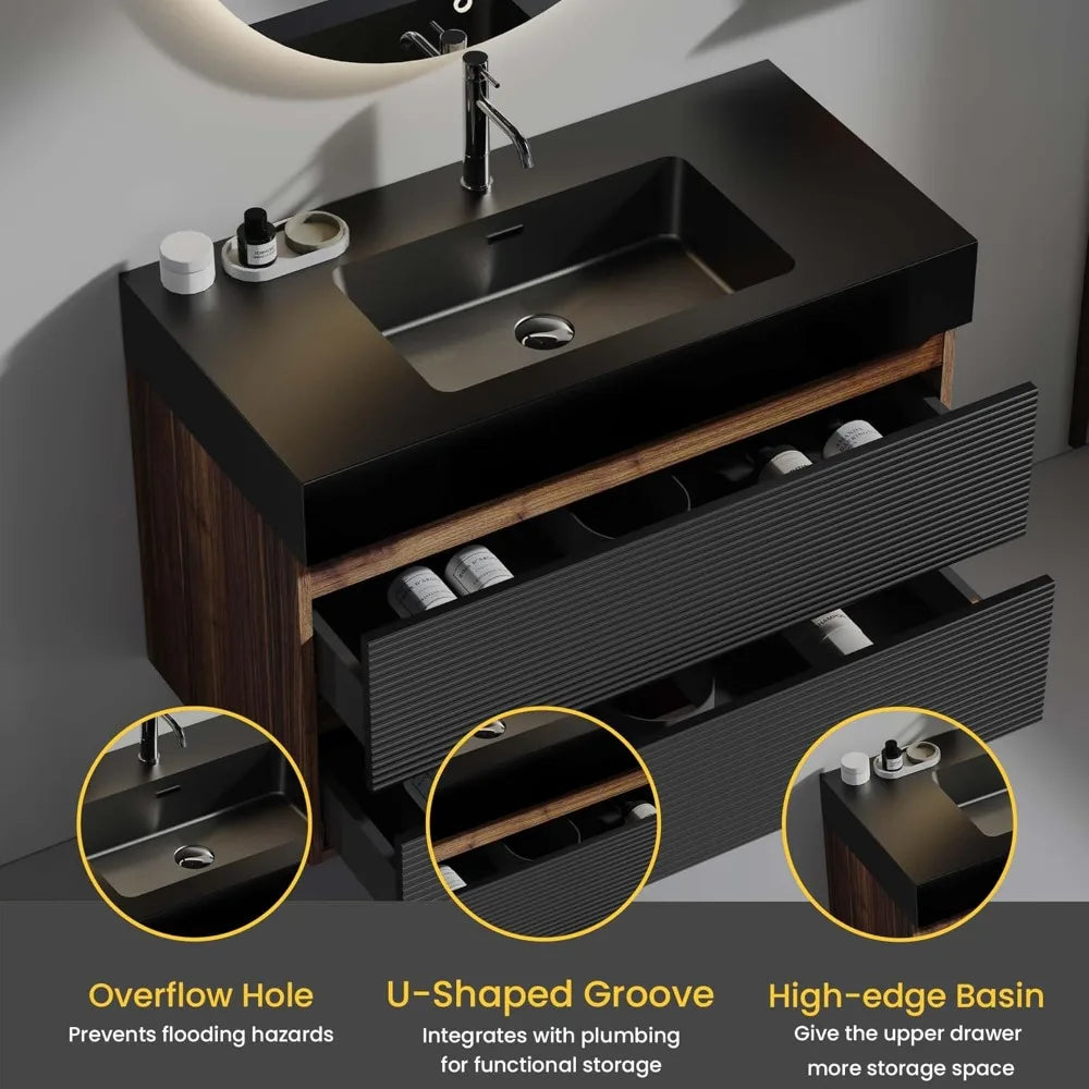 36" Floating Bathroom Vanity with Sink,Modern Wall-Mounted Bathroom Vanity with Ample Storage Sturdy Wood Frame, Luxury Cabinet