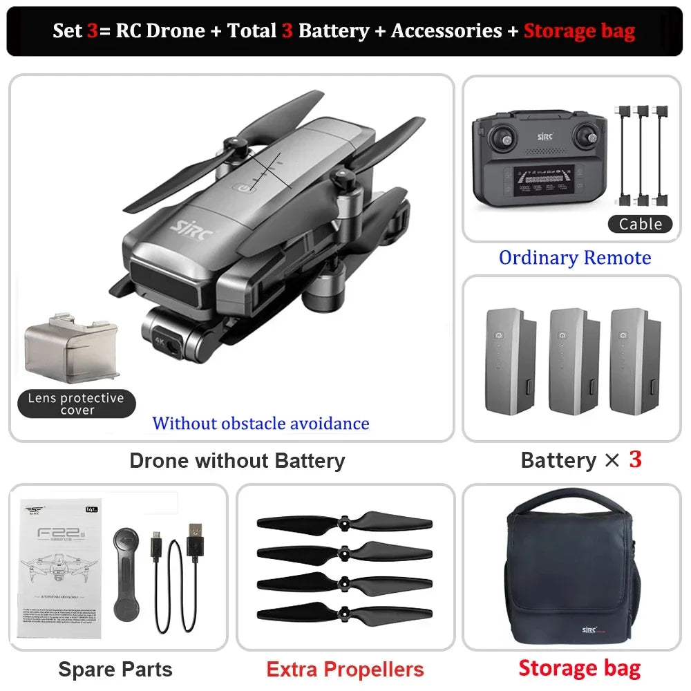 SJRC F22 S3 PRO Drone 4K Professional Camera GPS HD 5G WiFi FPV 3-Axis Gimbal EIS Brushless Foldable RC Quadcopter Toys For Kids