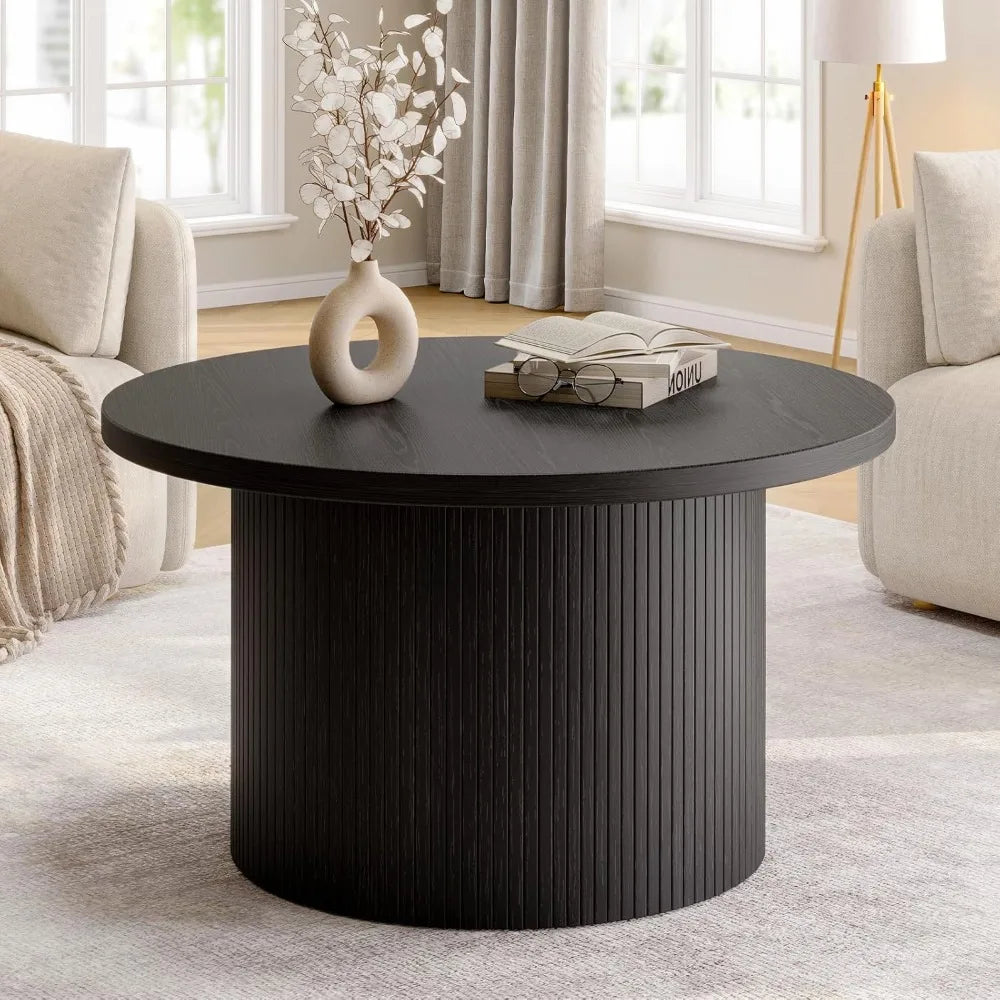 Coffee Table, Tambour Design Coffee Tables for Living Room, Mid Century Modern Wood Coffee Table, Drum Accent Small Center Table