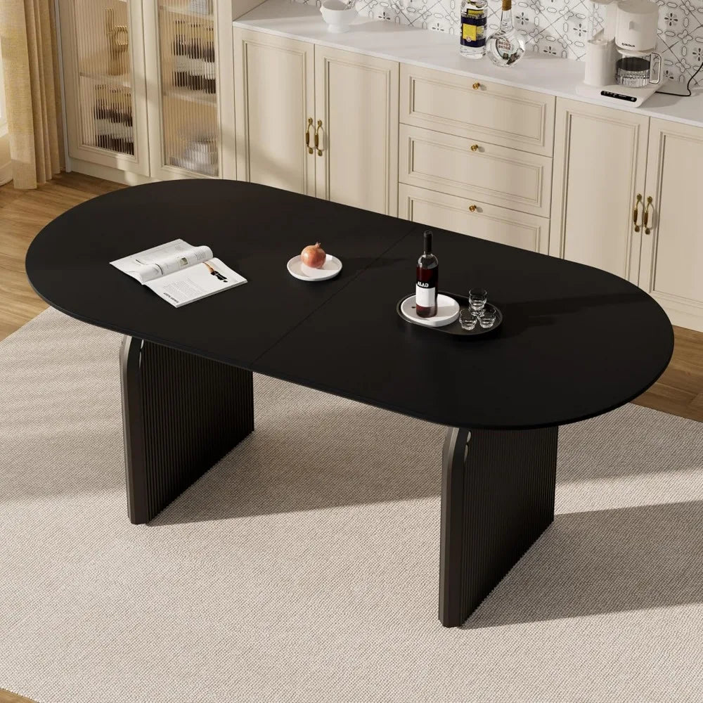 Modern Black Wooden Oval Dining Table Seats 4-6, Heavy Duty Base, Farmhouse Style Kitchen Table