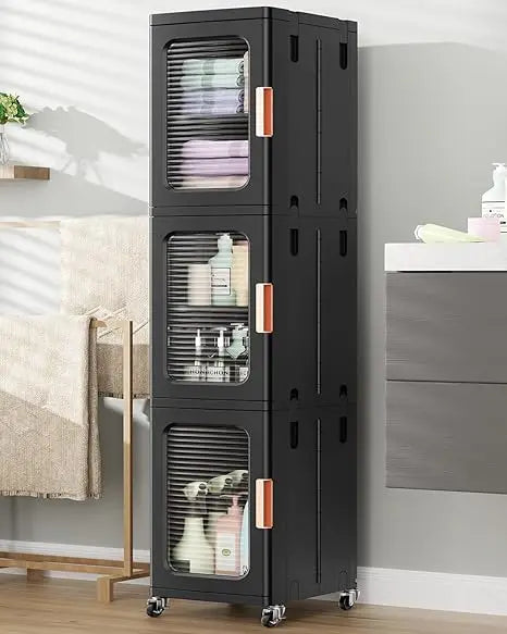 space-saving 3-tier storage cabinet for bathroom with adjustable shelves and door