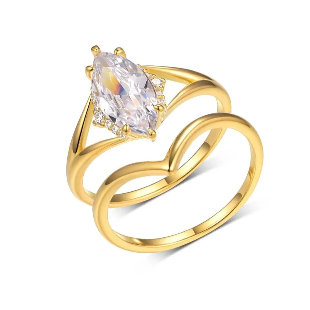 S925 Sterling Silver 2CT Moissanite Ring Set Fine Jewelry Gold-plated 18k Suitable for Gifts Birthday Gifts