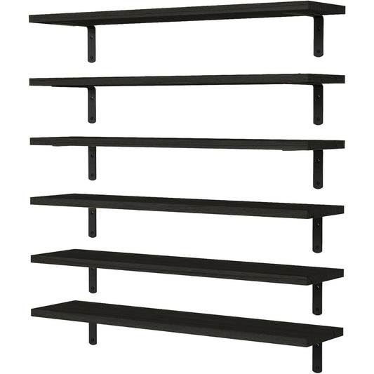 Wood Floating Shelves Set of 6, 24 inch Long Floating Shelves for Wall Decor, Farmhouse Shelf for Bedroom,  Storage Shelves