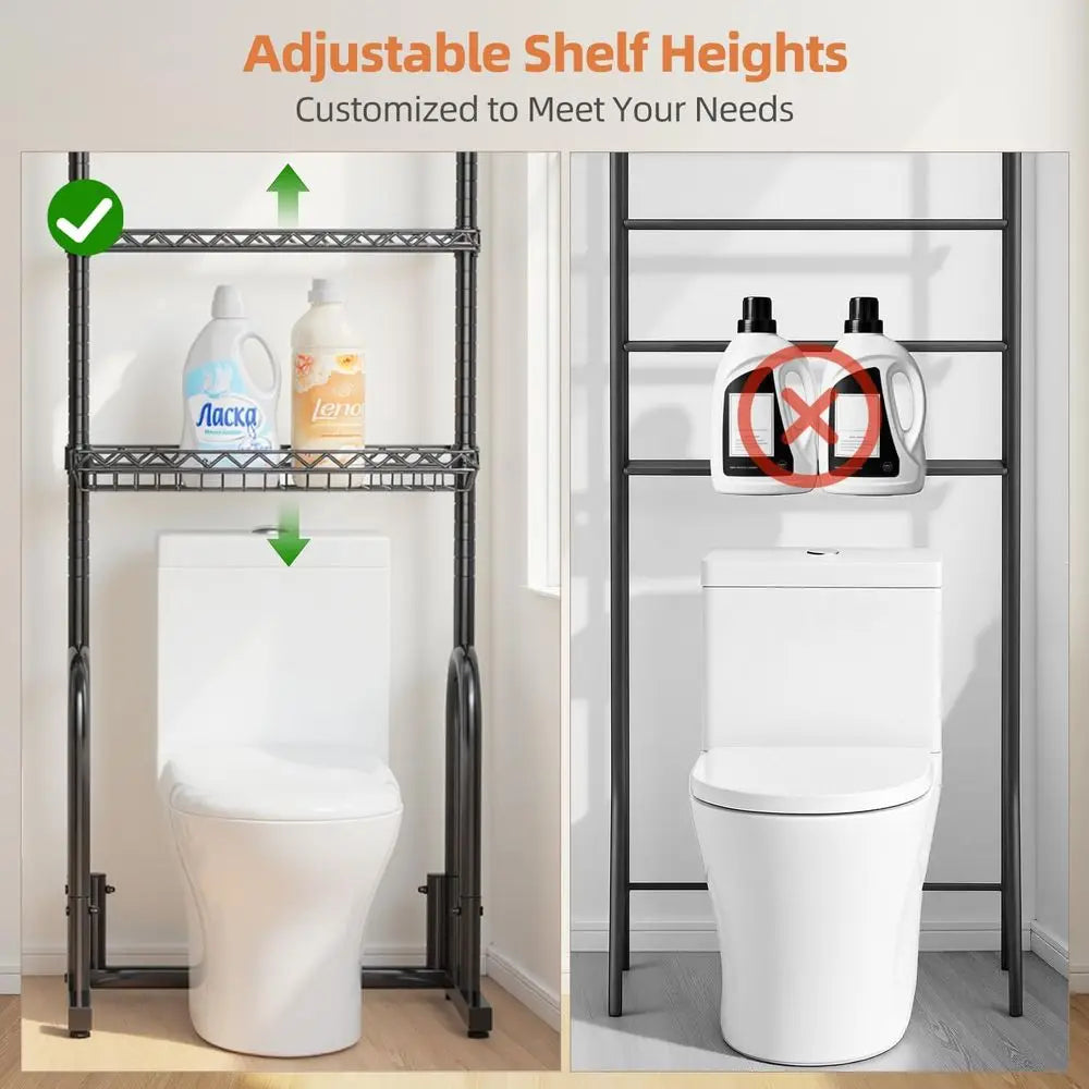Space-Saving 4-Tier Metal Over-the-Toilet Storage Rack with Adjustable Shelves for Small Bathrooms, Black