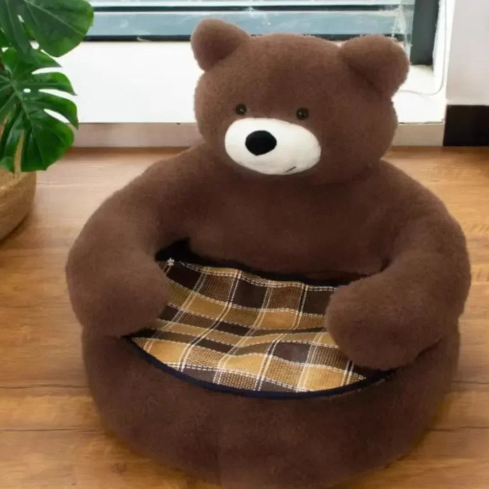Semi Enclosed Bear Pet Dog Bed Comfortable and Warm Teddy Bear Style Winter Pet Bed Super Soft and Simple Teddy Bear Plush Bed