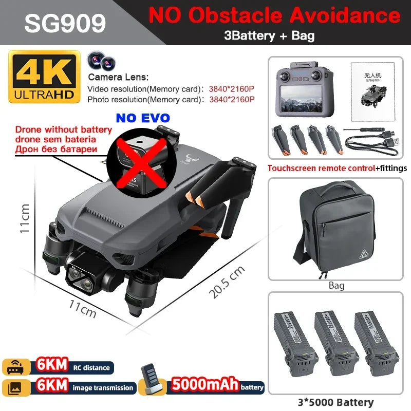 ZLL SG909 SG909MAX Professional Drone With 4K Camera 3-Axis Gimbal 5G 360 Obstacle Avoidance Touch Screen FPV Brushless RC Dron
