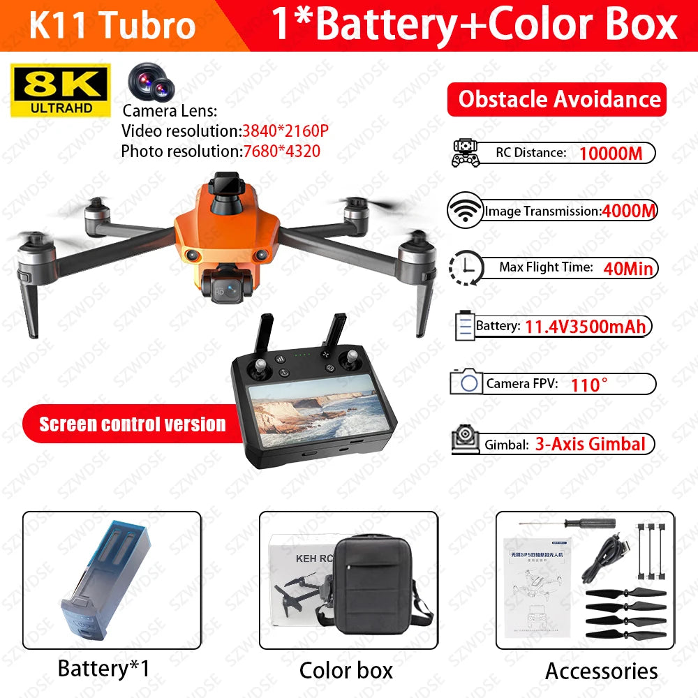 2025 K11 Tubro Drone With 8K Professional Camera GPS+Digital Image Transmission 3-axis Gimbal Anti-Shake Camera Drone RC Toy