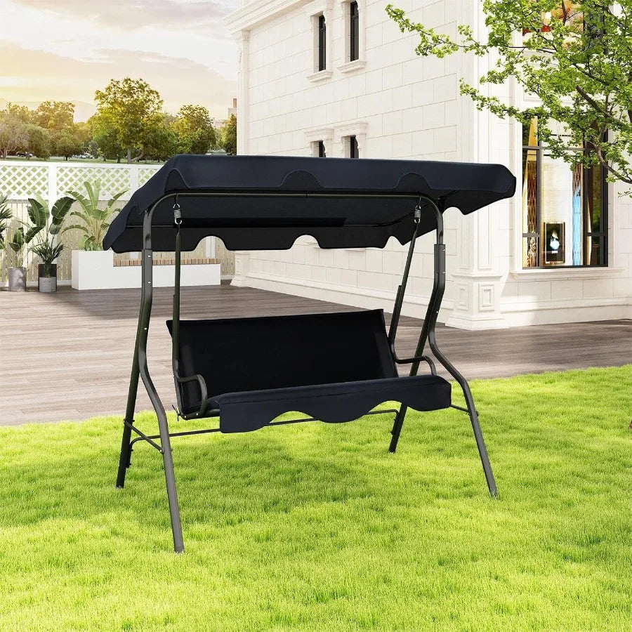 3 Person Outdoor Porch Swing with Removable Cushion and Adjustable Canopy for Patio Garden Courtyard and Poolside Use Heavy Dut