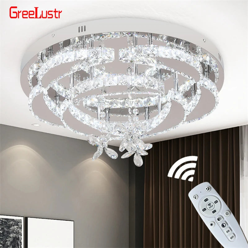 Crystal Ceiling Lamp Led Chandelier Modern Penadant Lighting Fixture For Living Dining Room Bedroom Decorate Lustre RC Dimmable