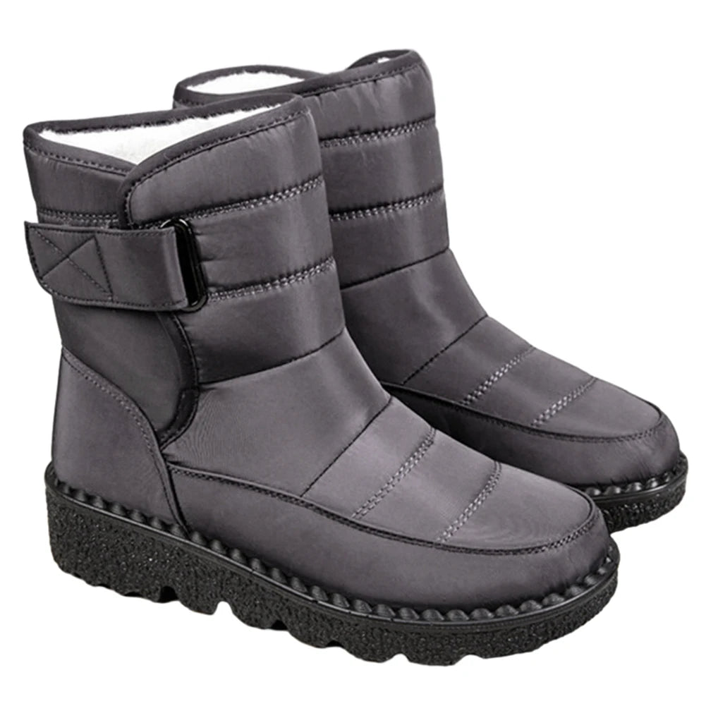 Women Warm Plush Fur Boots Waterproof Ladies Winter Snow Boots with Hook&Loop Plush Lined Gifts for Mother Friends