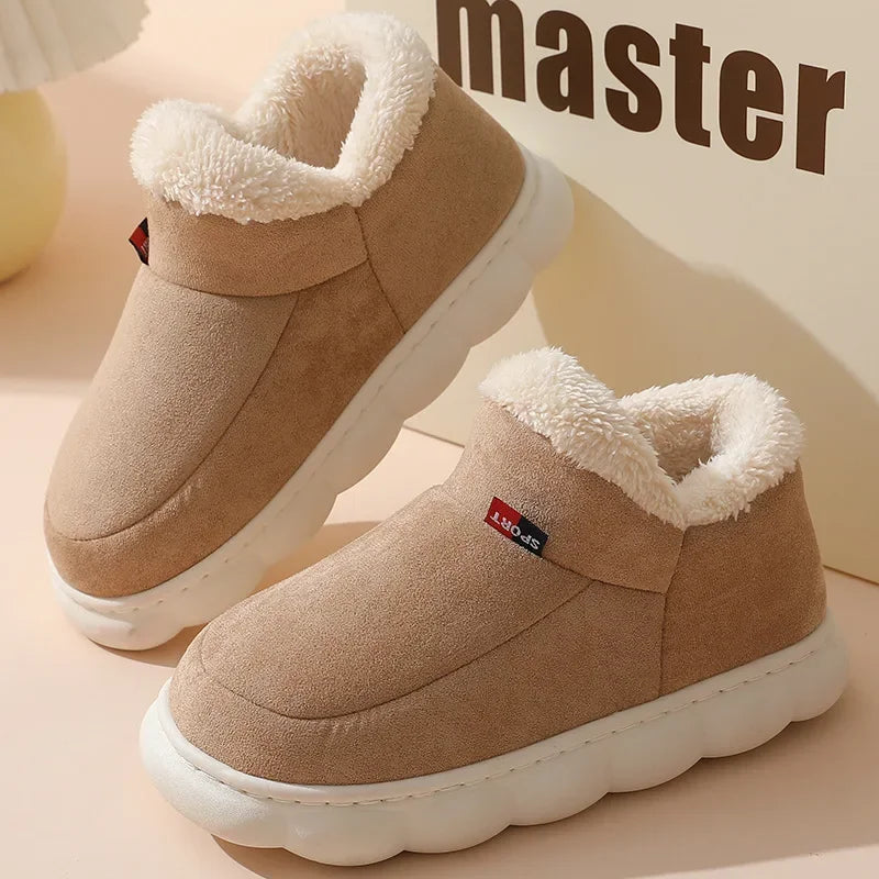 Shevalues Winter Men Slippers Short Plush Men Cotton Boots Indoor Fluffy House Fur Slippers Men Casual Soft Fur Furry Men Shoes