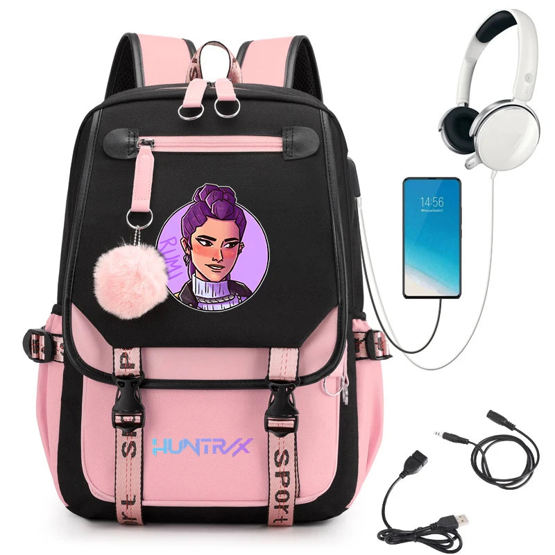 KPop Demon Hunters Anime Student Backpack Usb Travel Rucksack Large Back Pack Mochilas Mujer School Bags for Boys Girls Teenager