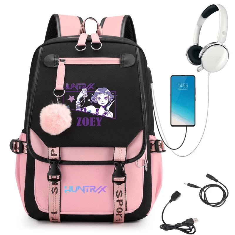 KPop Demon Hunters Anime Student Backpack Usb Travel Rucksack Large Back Pack Mochilas Mujer School Bags for Boys Girls Teenager