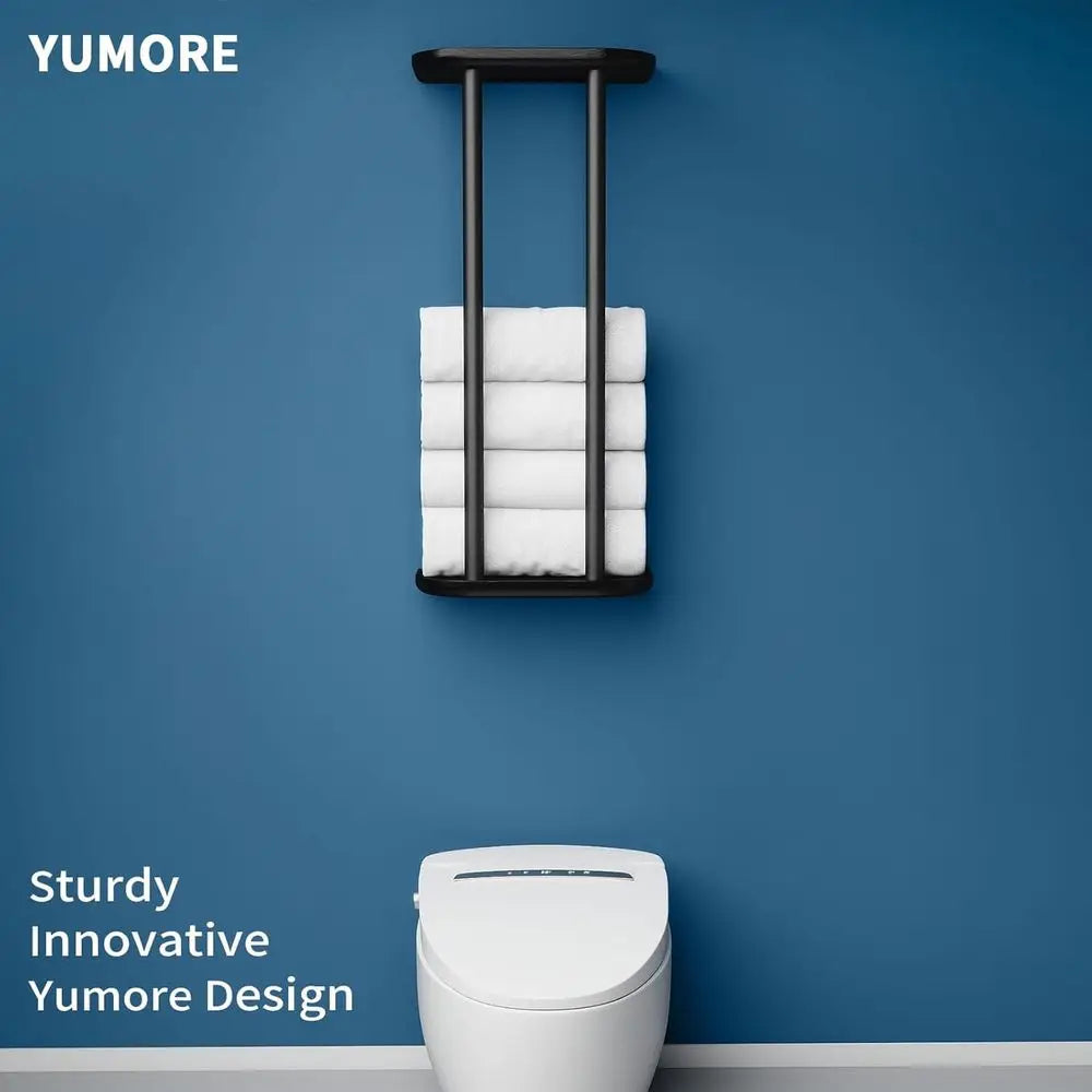 Black Matte Stainless Steel Wall-Mounted Towel Rack with Shelf for Bathroom