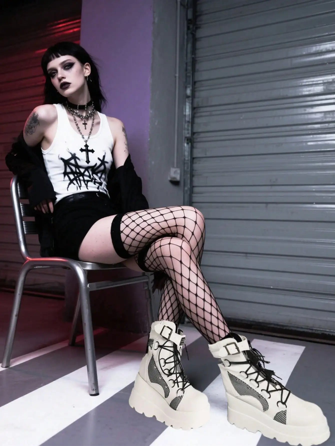 Gothic Platform Combat Boots Wedge Heel Lace Up Ankle Motorcycle Goth Rivet Buckle Fashion Women Booties Shoes