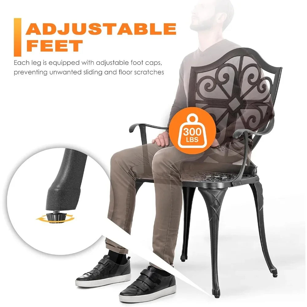 3 Piece Outdoor, Cast Aluminum Patio Bistro Sets with Umbrella Hole, Bistro Table and Chairs Set of 2 for Patio Backyard