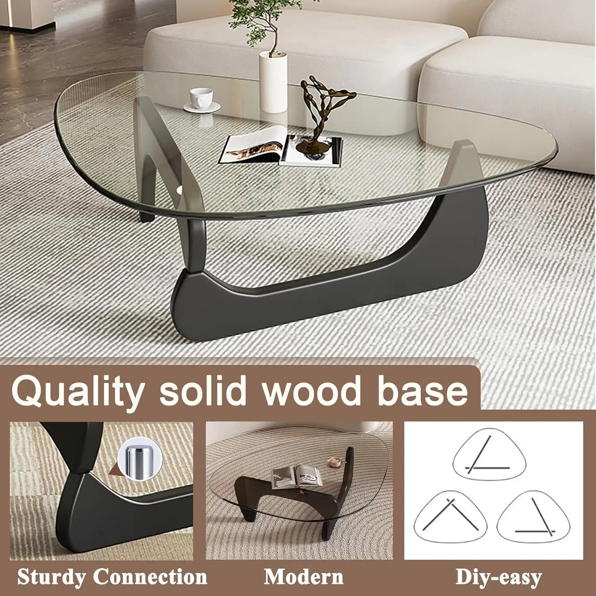 Glass Coffee Table, Black Coffee Table for Living Room, Elegant and Functional Coffee Tables,Suitable(Black/Transparent,Large）