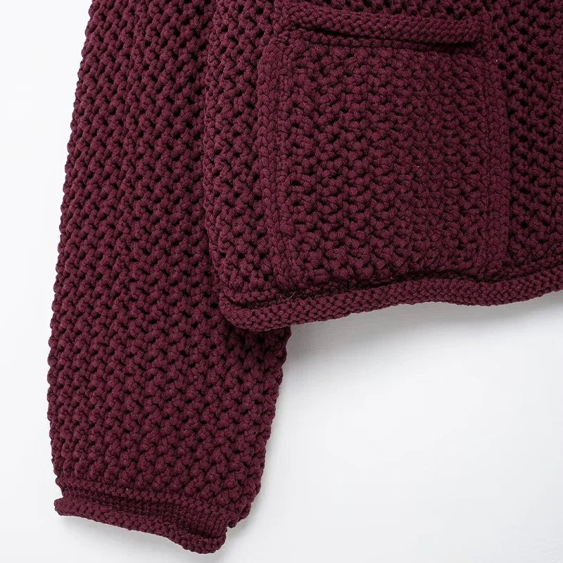 CLAZZAA Women Fashion With Pockets Solid Single Breasted Knitted Sweater Vintage O-Neck Long Sleeves Female Chic Lady Outfits