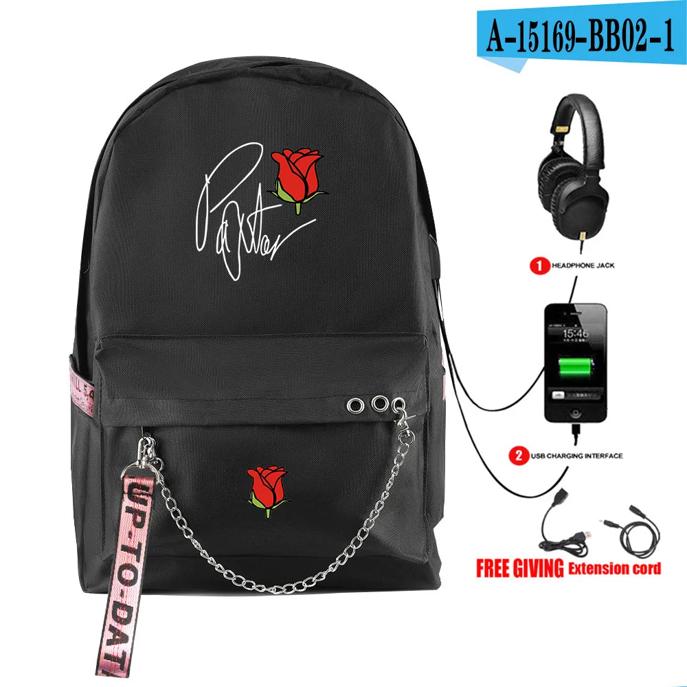 Cartoon Popular payton moormeier Student School Bags Unisex Print Oxford Waterproof Notebook Usb Rechargeable Travel Backpacks
