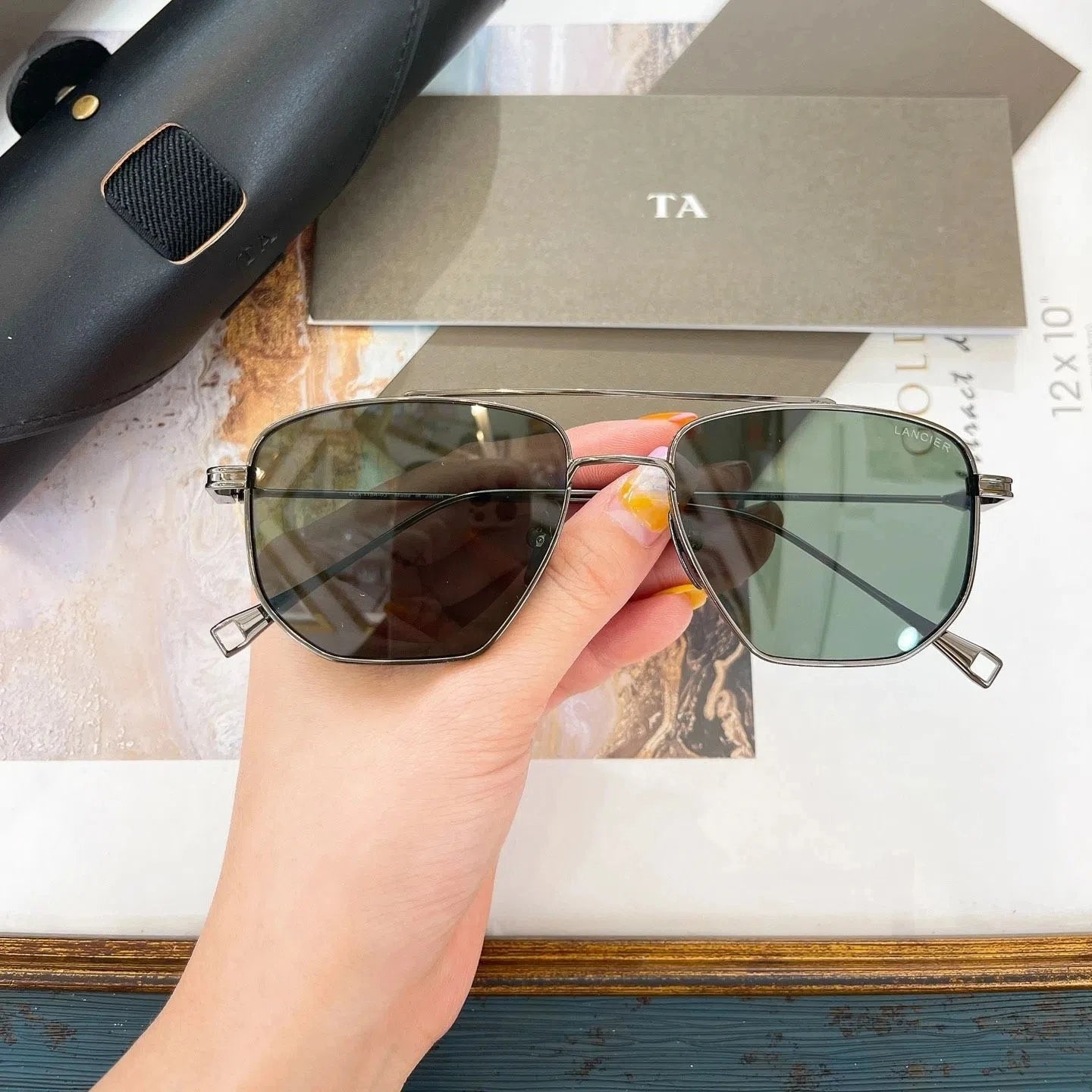 Original For LIANGCHENDIT DT LANCIER DLX115A Alloy Frame Men Sunglasses Casual Classic UV Dark Green Lens Women Couple Eyewear