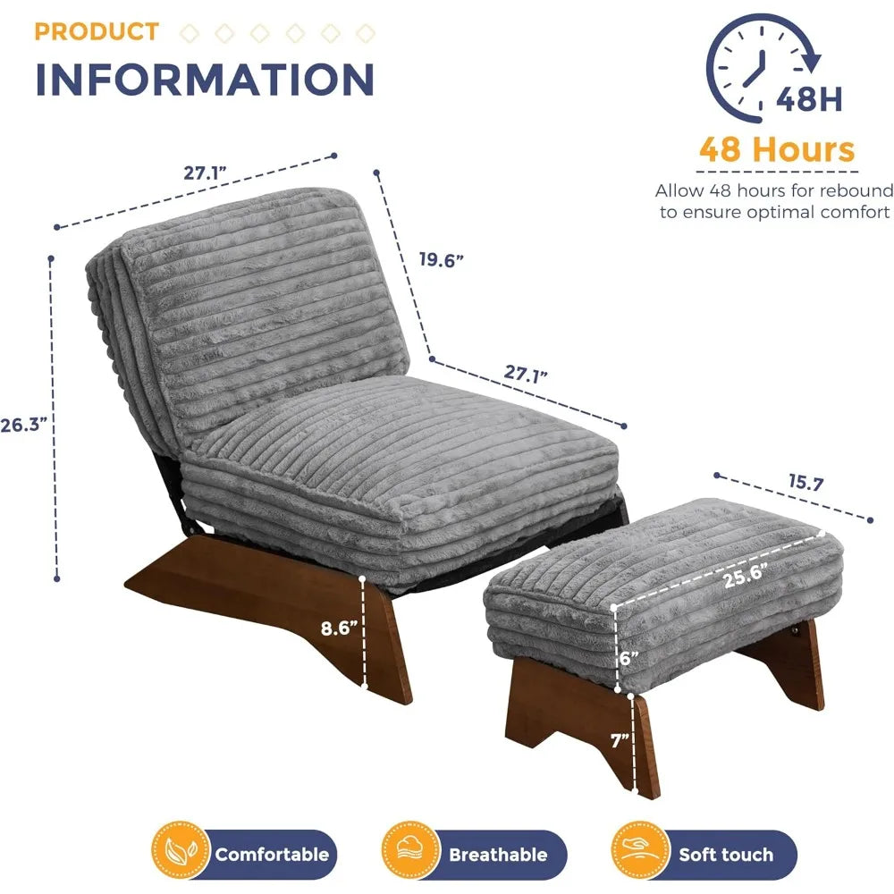 MAXYOYO Modern Adjustable Accent Chair with Ottoman, Upholstered Living Room Chair with Footrest Set, Soft Reclining Lounge for
