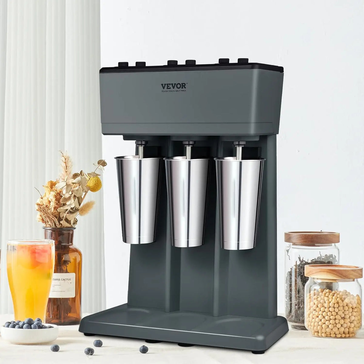 Milkshake Maker, 375W x 3 Electric Milkshake Machine, Triple Heads Drink Mixer Blender Machine, 3-Speed Milkshake Mixer