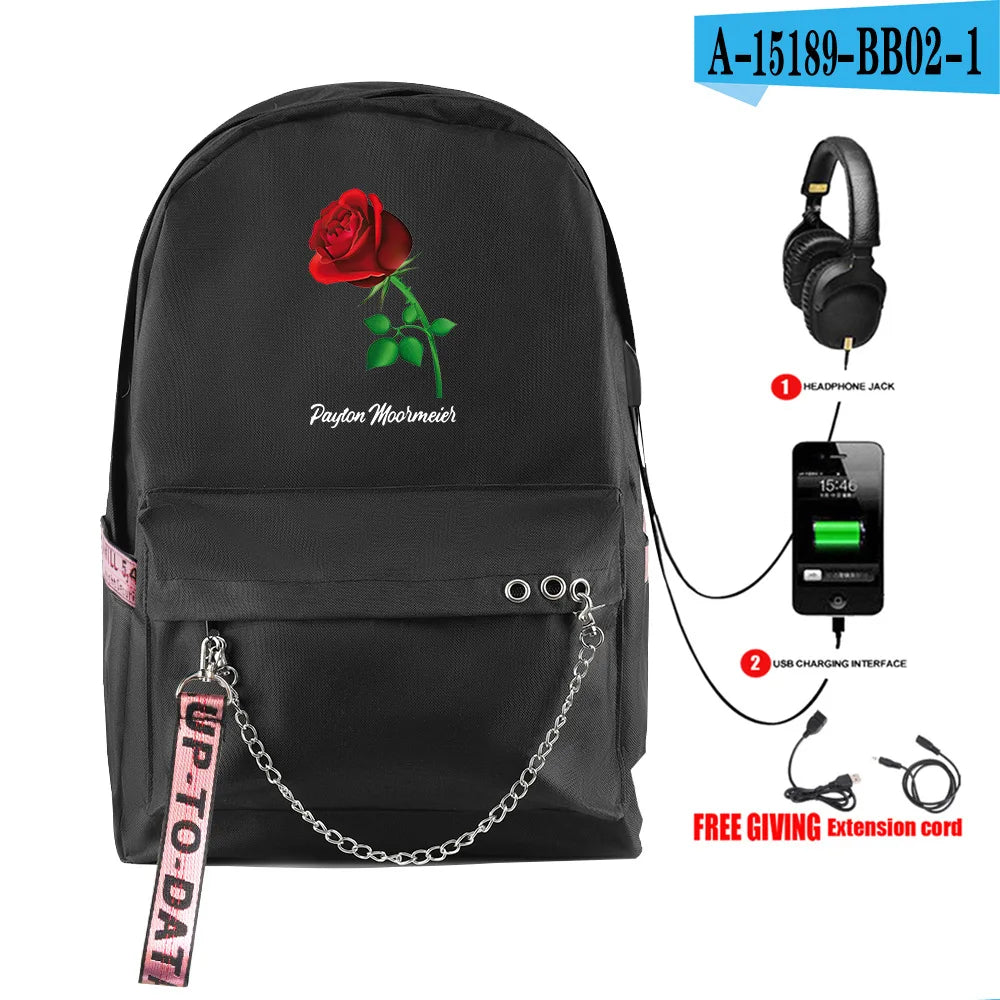 Cartoon Popular payton moormeier Student School Bags Unisex Print Oxford Waterproof Notebook Usb Rechargeable Travel Backpacks