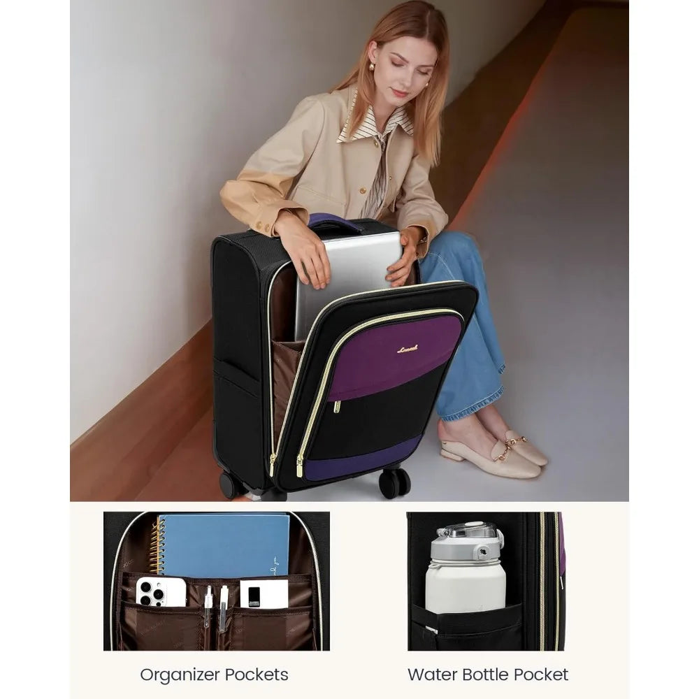 Airline Approved 20 Inch Softside Rolling Suitcase Set, 22x14x9 Inches, Carry-On Luggage with Wheels for Travel