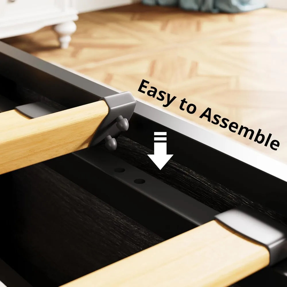 Farmhouse Style Queen Bed Frame with Lift Storage, Wooden Slat Support, Sturdy and Quiet, Easy Assembly