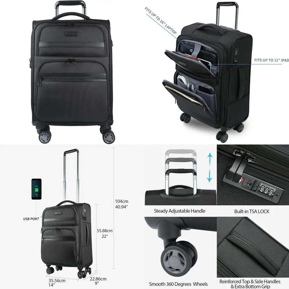 Expandable Softside Spinner Luggage with TSA Lock, Durable Rolling Suitcase for Travel with Built-in USB Port, Long-Lasting Ligh